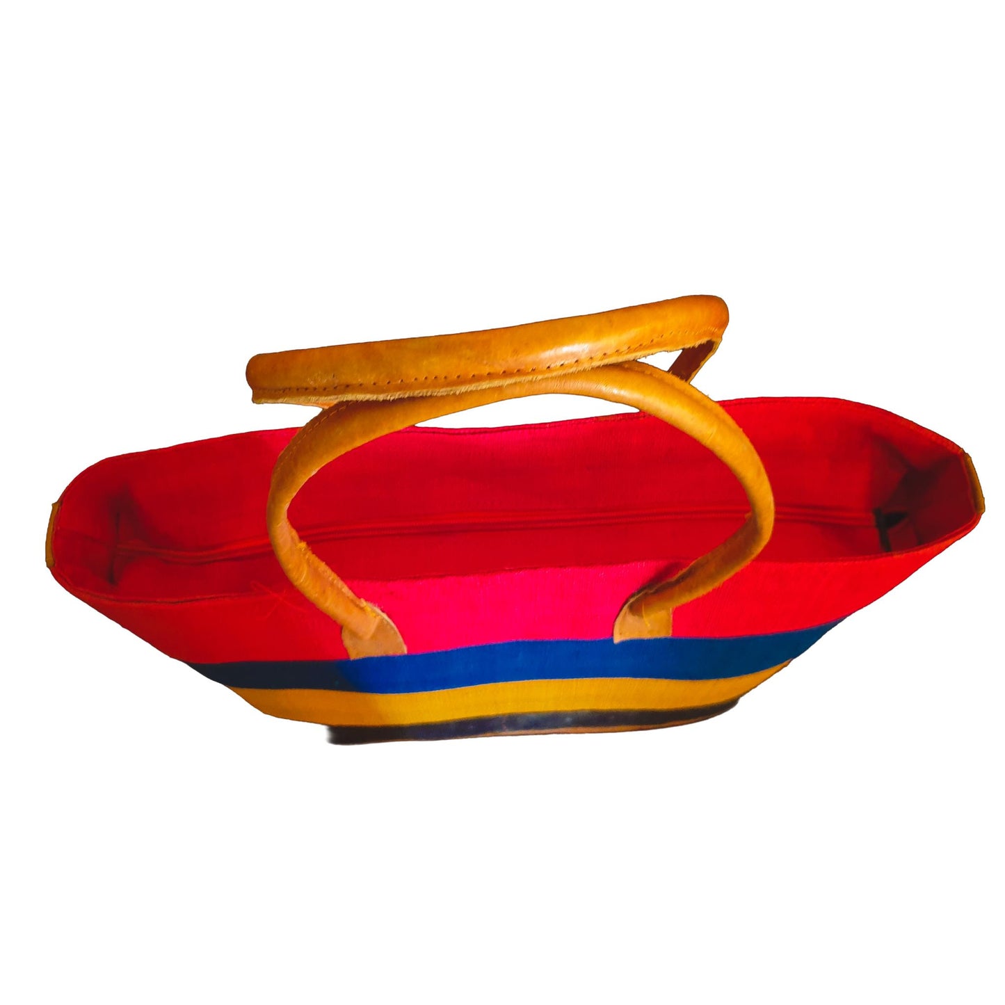 Sac Cabas Raphia Naturel Multicolore Rayures