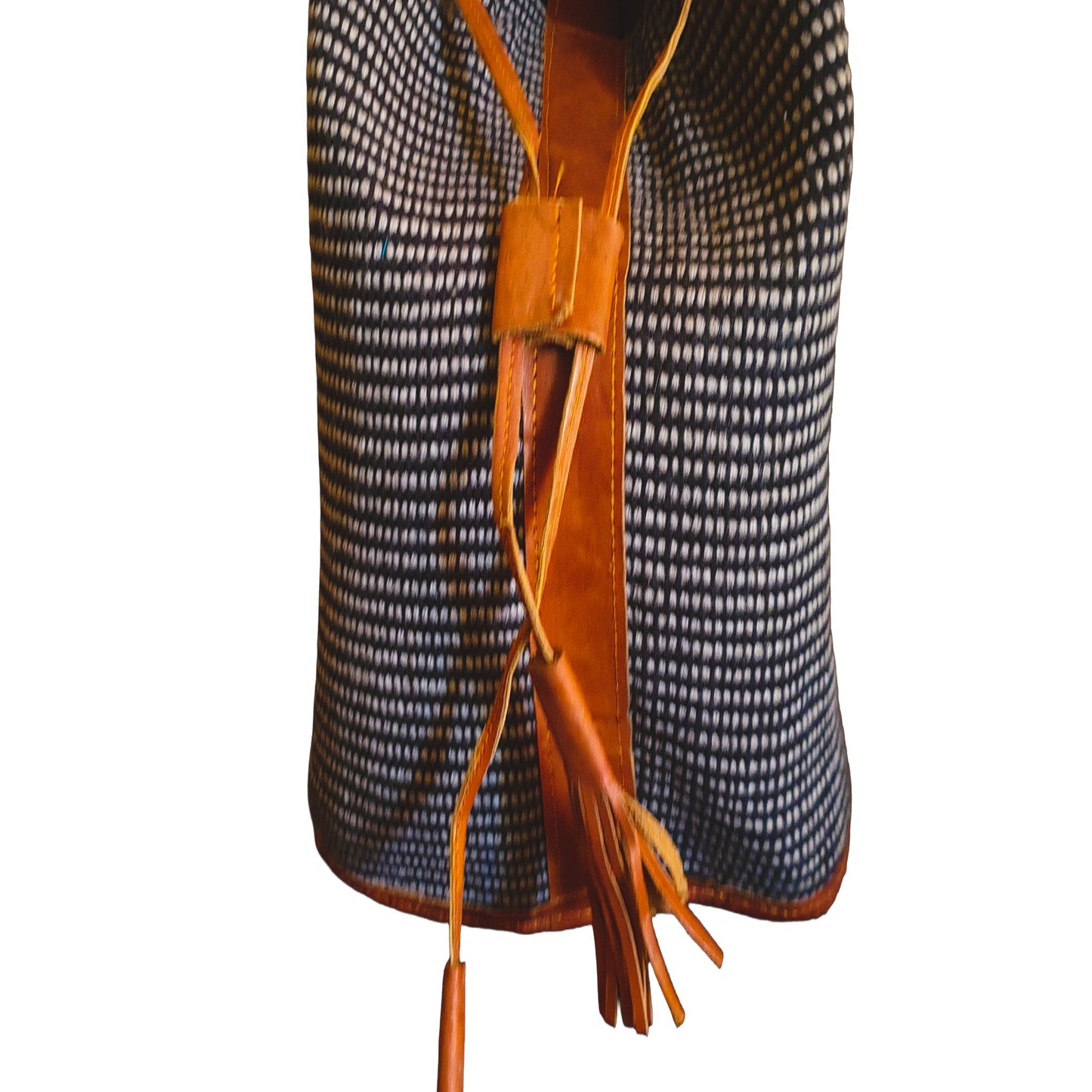 Sac Cabas Raphia Naturel Marron Motif Pointillé