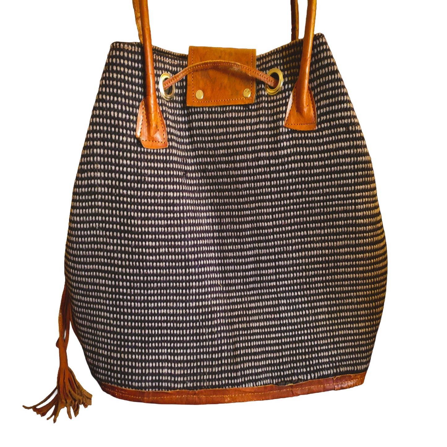 Sac Cabas Raphia Naturel Marron Motif Pointillé