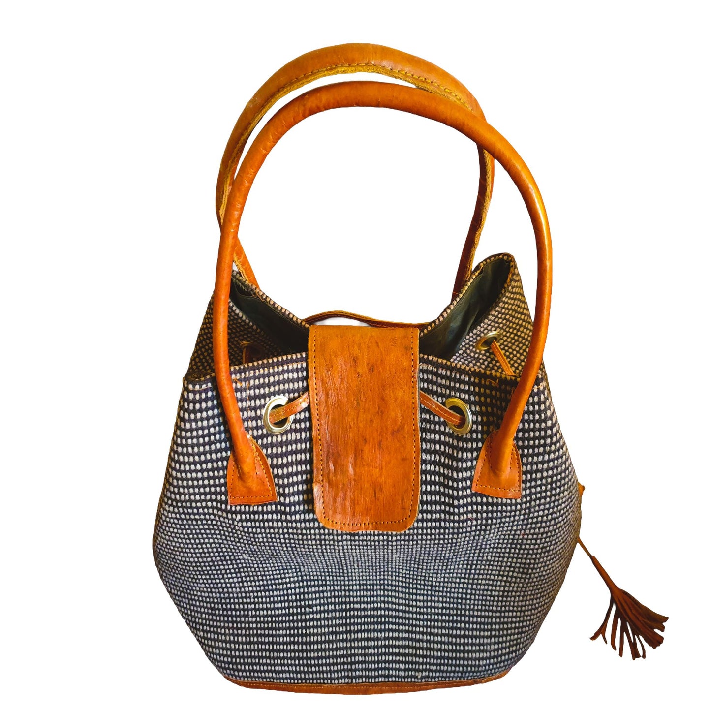 Sac Cabas Raphia Naturel Marron Motif Pointillé