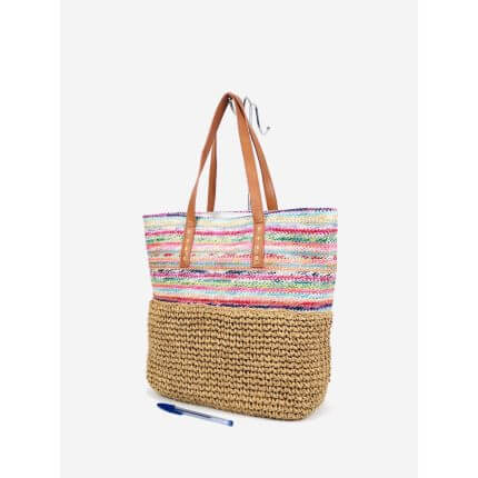 Sac Cabas Raphia Multicolore Femme - Anses Synthétiques & Zip