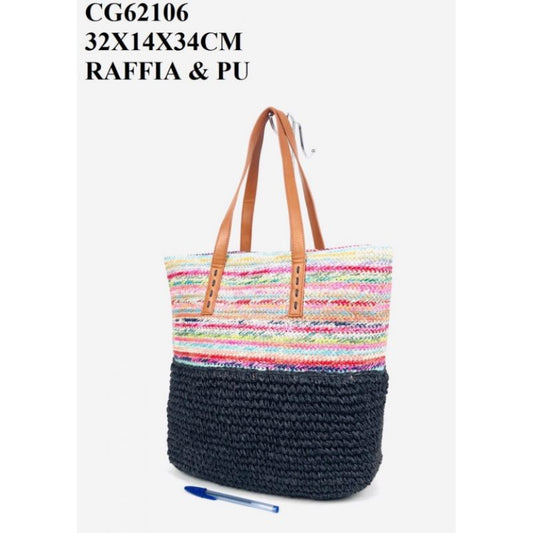 Sac d’été en raphia multicolore avec poignées synthétiques et zip