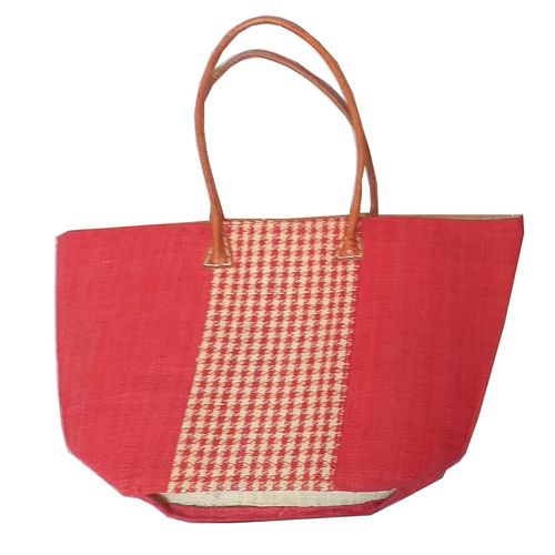 Sac à Main en Raphia Rouge – Motif Pied-de-Poule  Fait Main à Madagascar